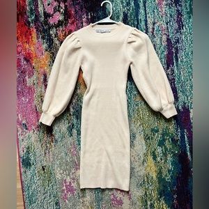 NWT Hyfve 3/4 sleeve cream mini sweater dress
